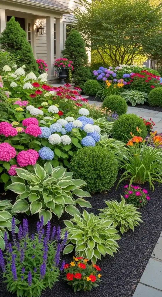 Best plants for simple foundation landscaping ideas with shrubs and flowers