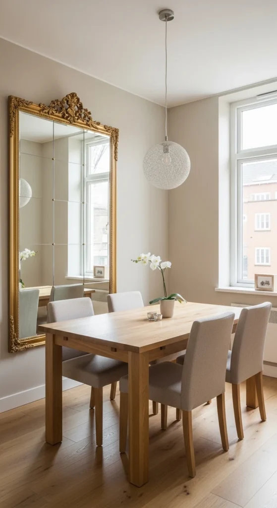 Small dining room decorating ideas using mirrors to make space look bigger