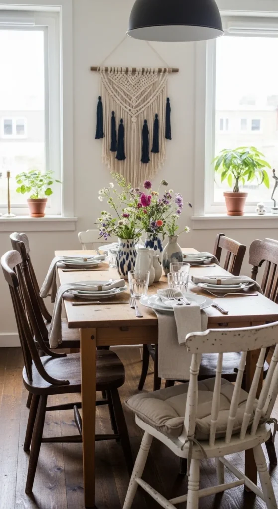 Small dining room decorating ideas on a budget with DIY and thrifted decor