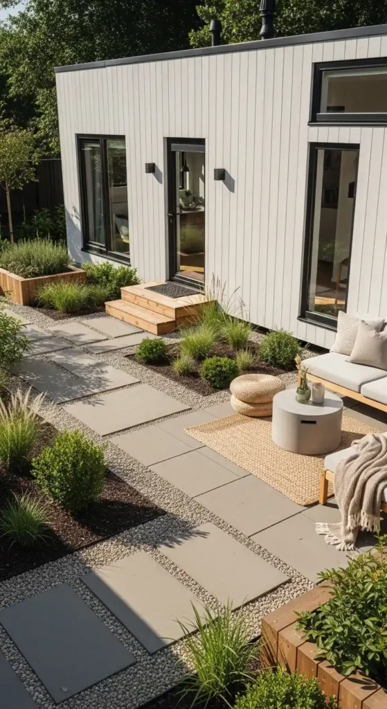 Tiny house landscaping ideas modern minimalist outdoor garden with clean design