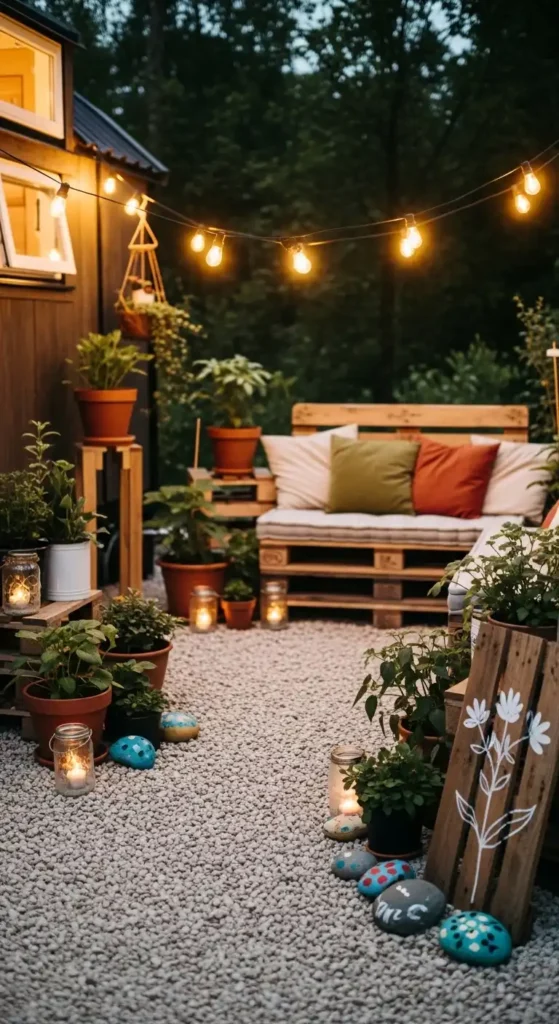 Tiny house landscaping ideas budget DIY garden with recycled materials and plants