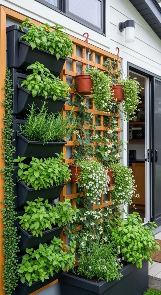 Tiny house landscaping ideas vertical garden wall with lush green plants