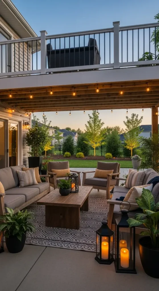 Under deck landscaping ideas creating cozy outdoor living space with seating and lighting