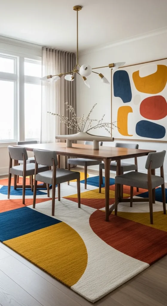 2026 rug pattern trends geometric abstract dining room carpet