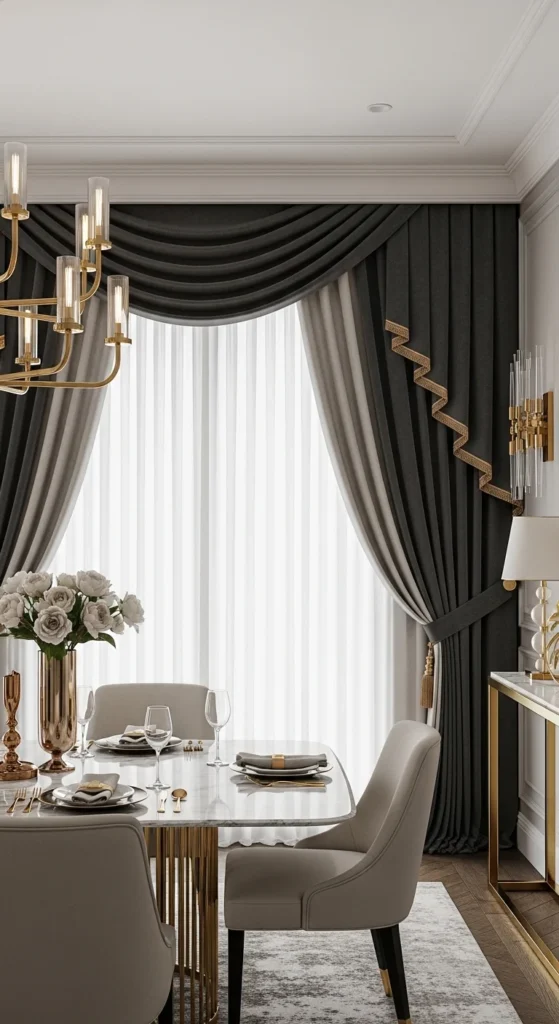 layered dining room window treatment ideas luxury velvet drapes