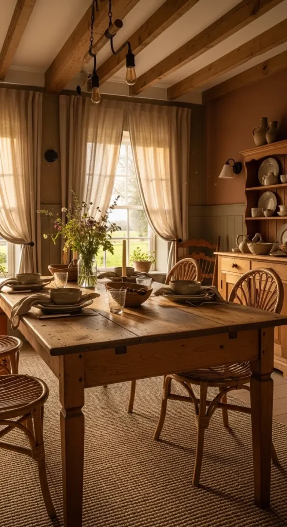 farmhouse dining room window treatment ideas rustic curtains
