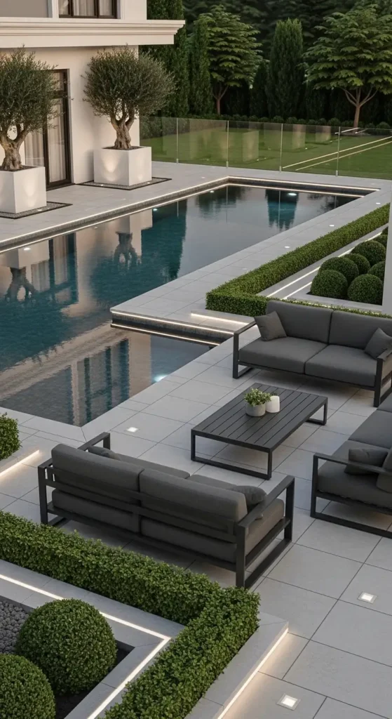 Sims landscaping ideas modern backyard with pool and minimalist garden