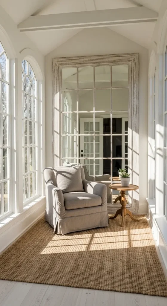 small indoor sunroom decorating ideas with mirrors
