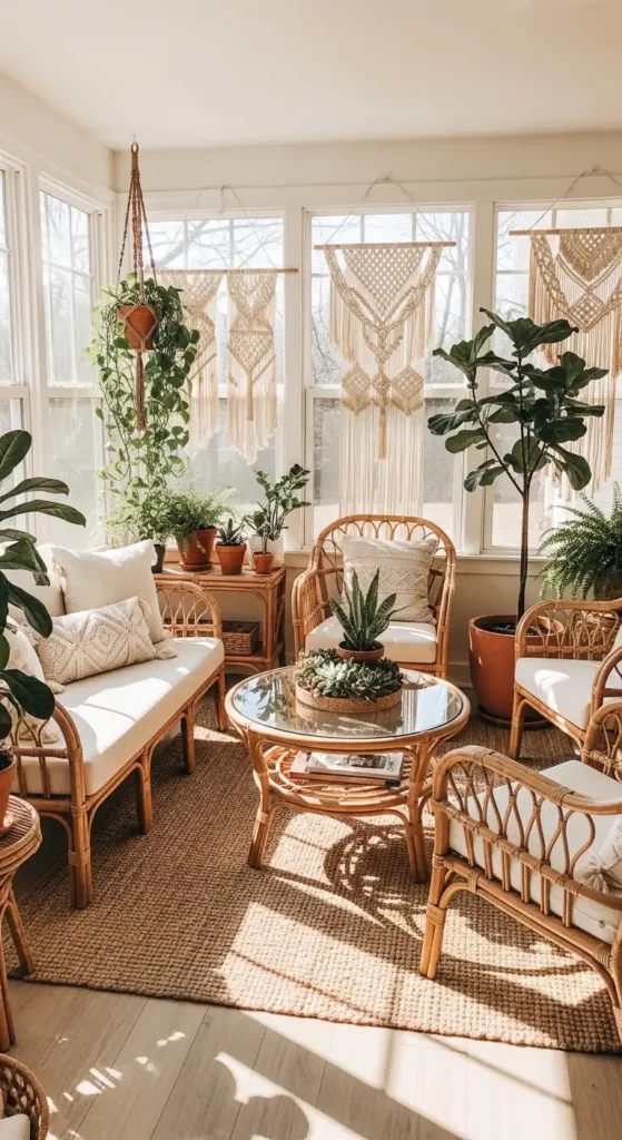 small indoor sunroom decorating ideas boho style