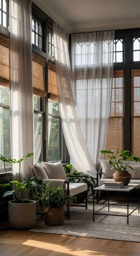 small indoor sunroom decorating ideas with window treatments