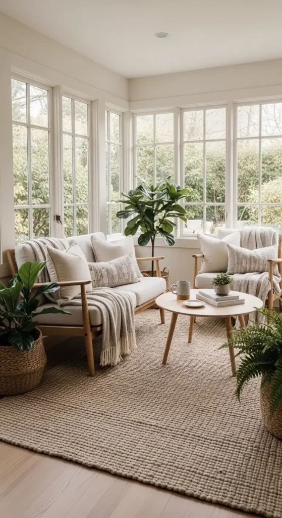 small indoor sunroom decorating ideas with rugs