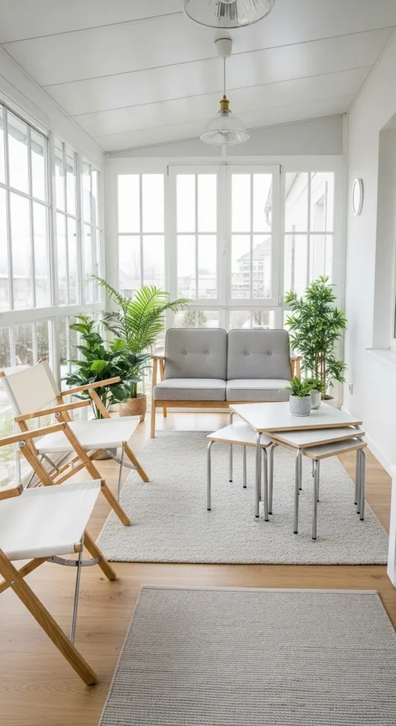 small indoor sunroom decorating ideas with space saving furniture