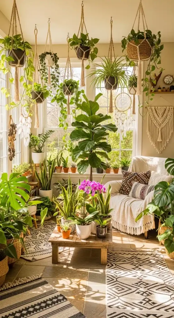 small indoor sunroom decorating ideas with indoor plants and greenery