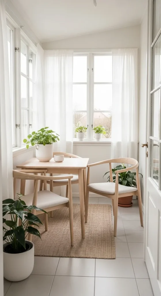 small indoor sunroom decorating ideas with neutral color palette