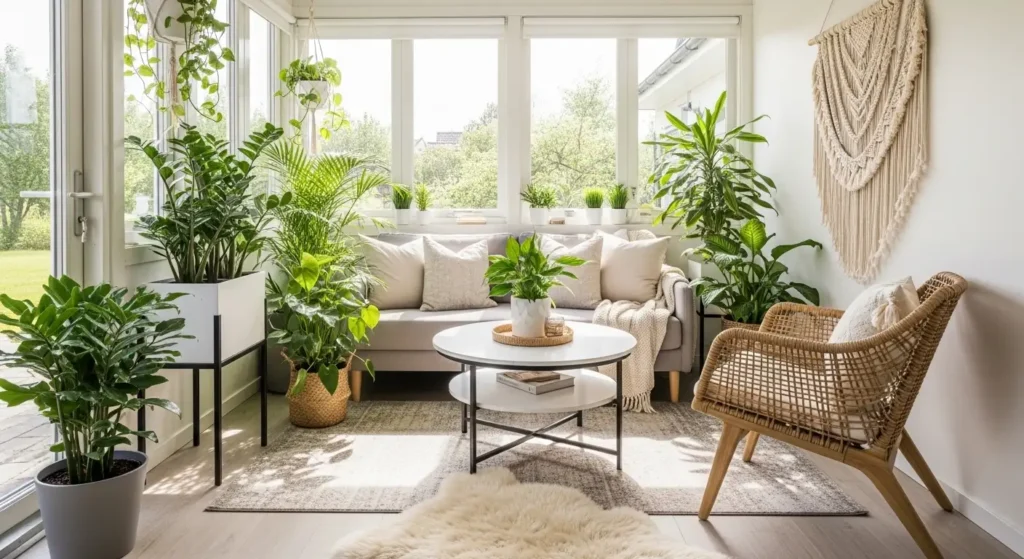 small indoor sunroom decorating ideas with cozy modern decor