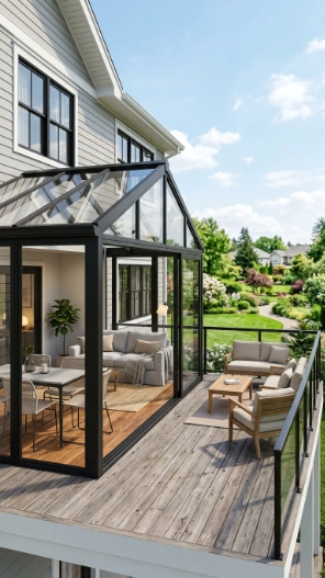 2nd story deck ideas with sunroom small space modern layout