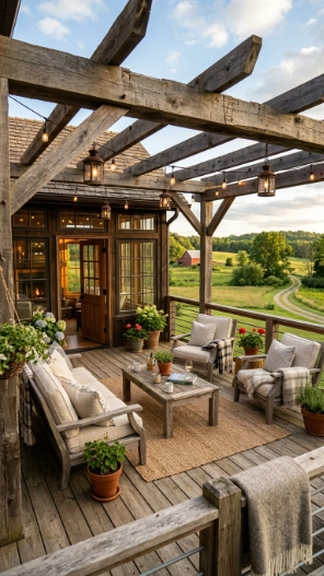 2nd story deck ideas with sunroom rustic farmhouse design