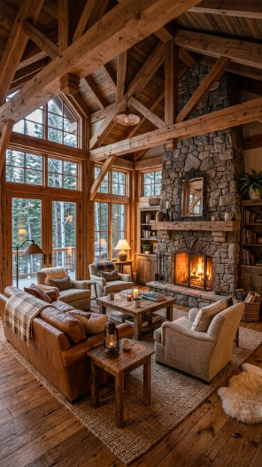 rustic sunroom with exposed wooden beams and cozy farmhouse interior