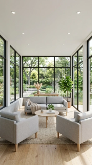 minimalist ceiling design in 4 season sunroom with modern clean style