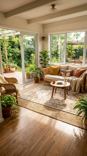 Budget friendly sunroom ideas flooring vinyl rug cozy interior design