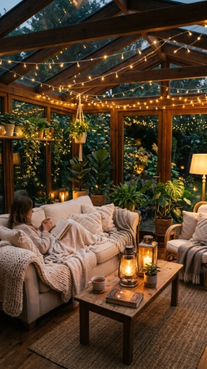 Budget friendly sunroom ideas cozy lighting fairy lights warm glow