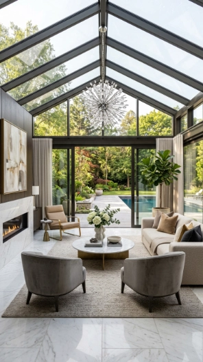 Luxury Contemporary Glass Sunroom Ideas with elegant modern decor