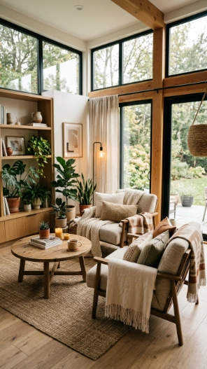 Cozy Modern Sunroom Styling with warm and inviting decor