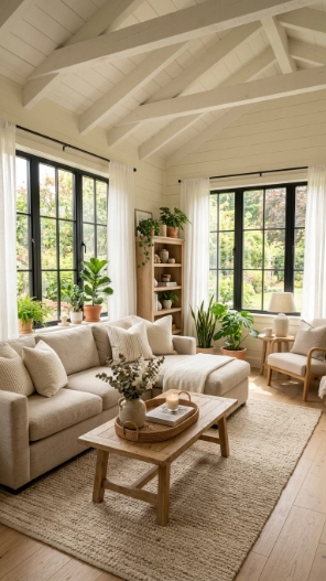 Cozy sunroom ideas with soft neutral tones and natural light