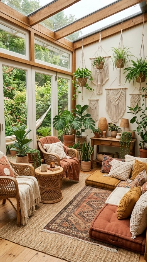 Cozy sunroom ideas with boho-inspired decor