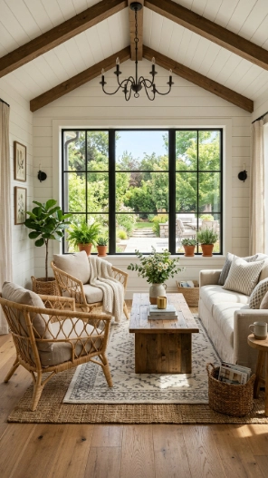 Cozy sunroom ideas with modern farmhouse decor