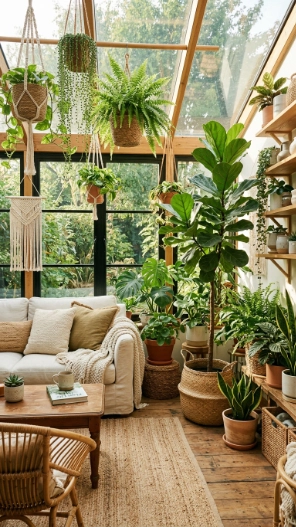 Cozy sunroom ideas with indoor plants and greenery