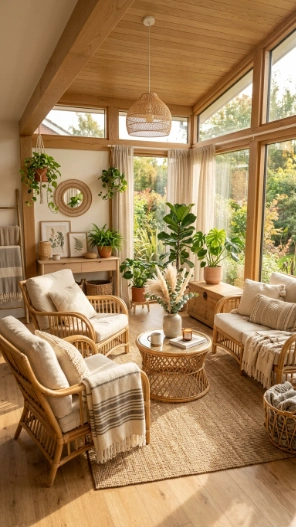 Cozy sunroom ideas with rattan and wicker furniture