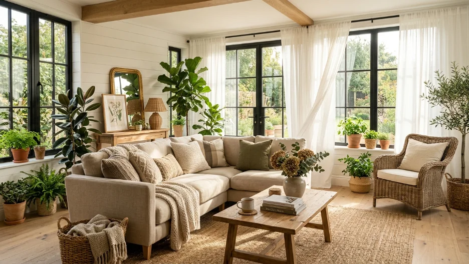 Cozy sunroom ideas with modern farmhouse decor and natural light