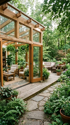 Deck and sunroom combo ideas nature inspired green backyard