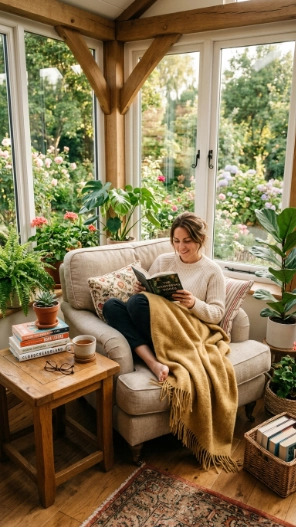 Indoor sunroom decorating ideas with cozy reading nook