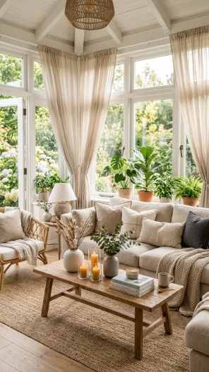 Outdoor sunroom ideas stylish decor cushions candles cozy finishing touches