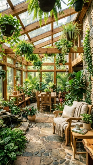 Outdoor sunroom ideas nature inspired green plants indoor garden design