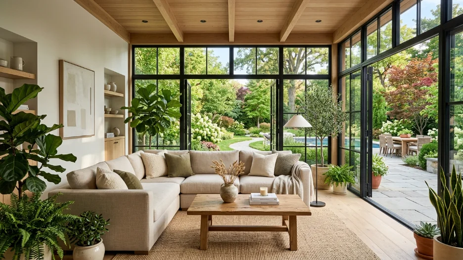 Outdoor sunroom ideas luxury glass modern living space with cozy indoor outdoor design
