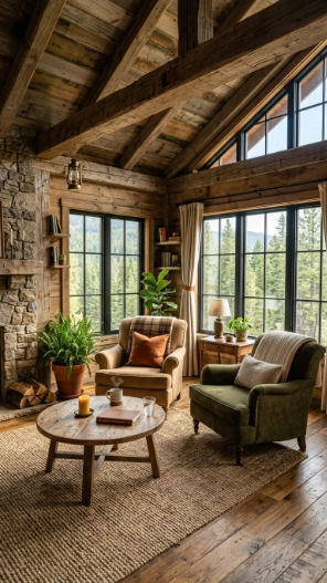Rustic wood accent second floor sunroom ideas