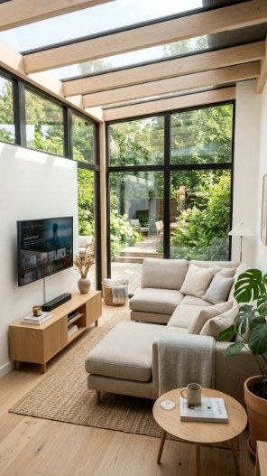 Small sunroom ideas with TV modern cozy entertainment setup