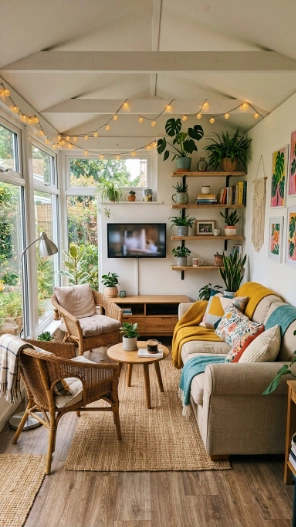 Small sunroom ideas with TV affordable cozy design