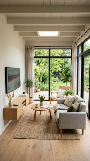 Small sunroom ideas with TV minimalist entertainment space