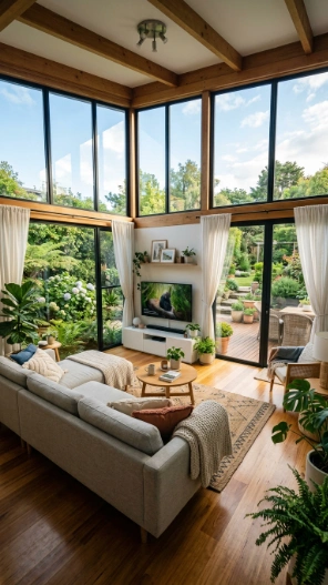 Small sunroom ideas with TV bright indoor outdoor living