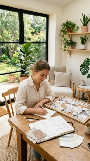 Small sunroom ideas on a budget planning stage with cozy minimalist decor