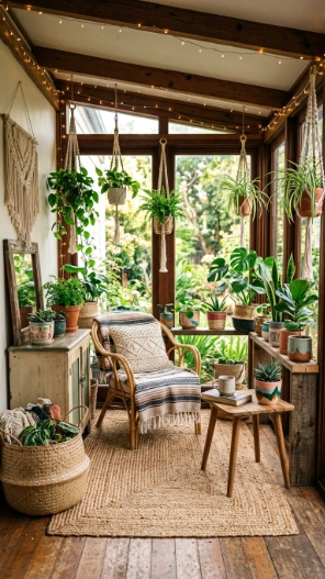 Small sunroom ideas on a budget DIY decor with handmade accessories and plants