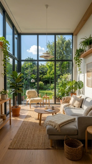Sunroom ceiling lighting ideas showing bright airy interior with natural light