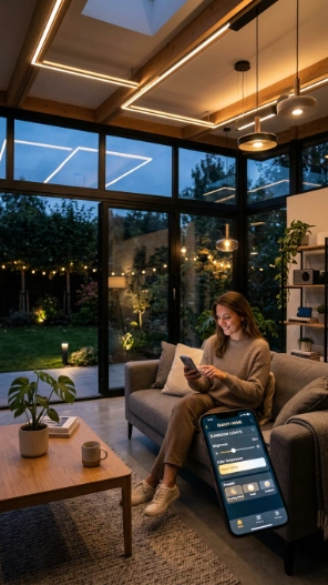 Sunroom ceiling lighting ideas with smart LED app-controlled lighting