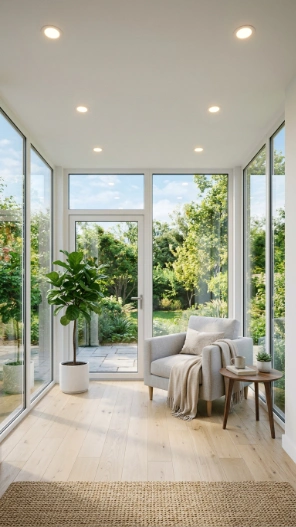 Sunroom ceiling lighting ideas with recessed LED lights in small space