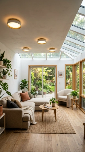 Sunroom ceiling lighting ideas with flush mount fixtures for low ceilings