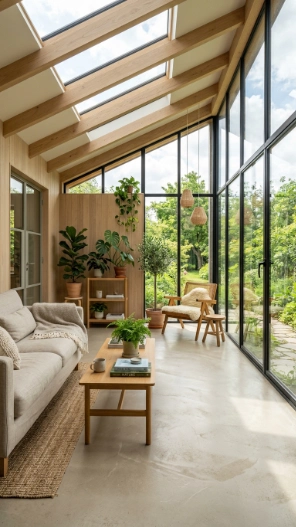 Painted concrete sunroom floor ideas on a budget with modern minimalist design